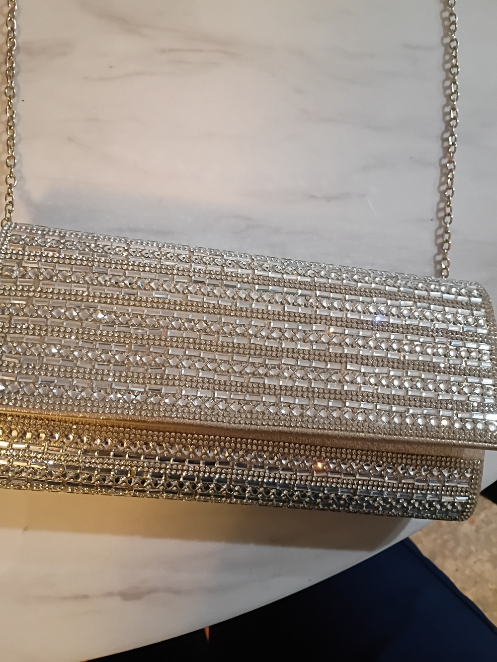 Elegant Silver Crystal Evening Clutch
